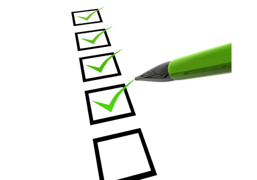 Green check marks on checklist boxes, completed tasks and success concept isolated on transparent background PNG