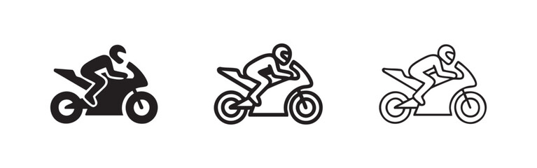 Motorcycle racer icon set, depicting speed, sport, and competitive biking action © liubomir118809