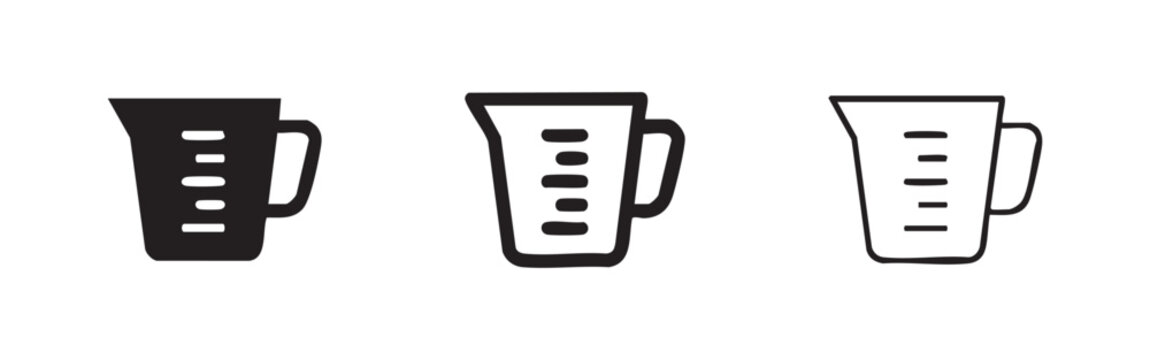 Measuring cup icon set, essential for baking, cooking, and precise kitchen measurements
