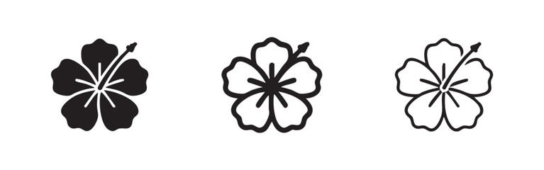 Hibiscus flower icon set, vibrant tropical bloom symbol, exotic floral sign for summer and vacation designs. © liubomir118809