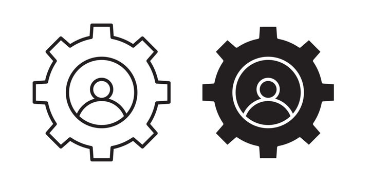 Skills icon ser profile settings gear icon set, account configuration and management symbol 