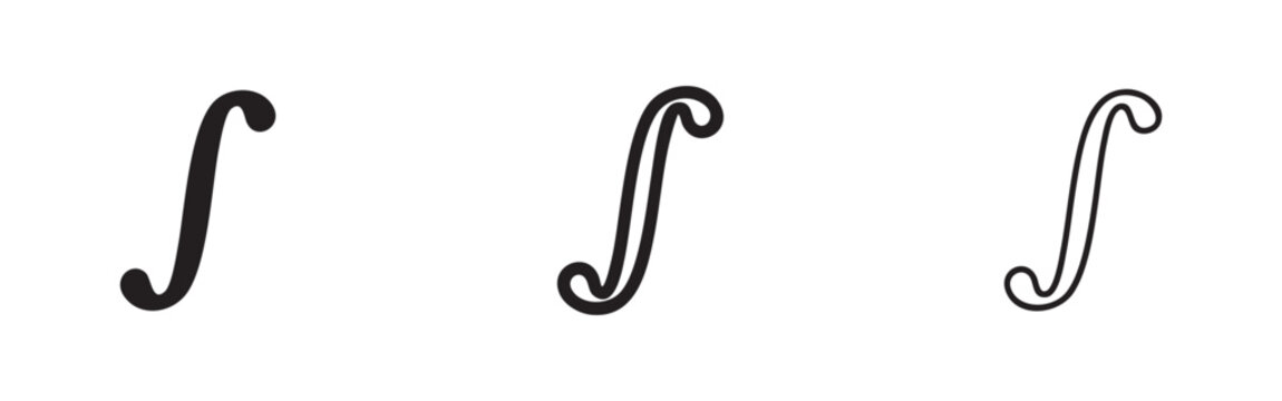 Mathematical Integral Symbol Icon Set in Simple Outline Styles