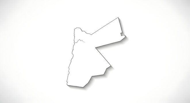 Outline map of the Hashemite Kingdom of Jordan, a sovereign Arab state in Western Asia, displayed in white with a subtle shadow effect