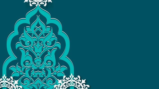 Elegant Islamic Ornament Design with Teal and White Patterns on a Dark Background.