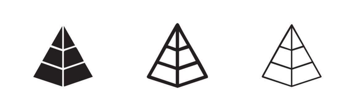 Pyramid icons in silhouette, outline, and filled outline styles