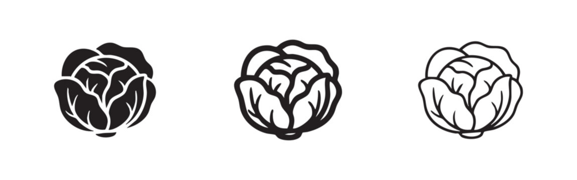Cabbage icons in silhouette, outline, and filled outline styles
