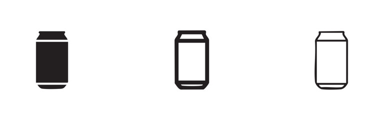 Obraz premium Soda can icon set: solid black, outlined, and minimalist line art.