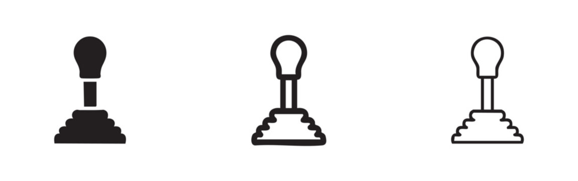 Car gear shift or shifter icon set. Vehicle transmission control symbol in solid, outline, and hand-drawn styles.
