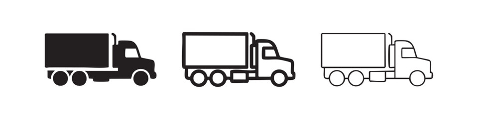 Delivery truck or lorry icon set for logistics and shipping in glyph, line, and outline styles © liubomir118809