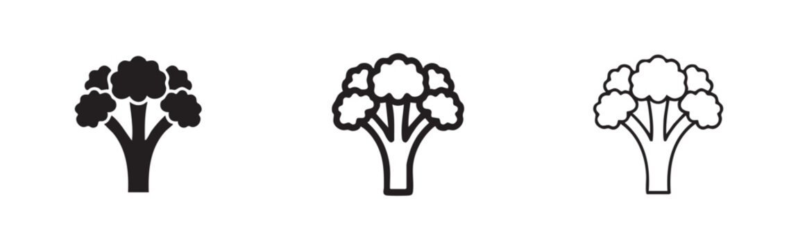 Fresh broccoli vegetable icon set in glyph, line, and outline styles