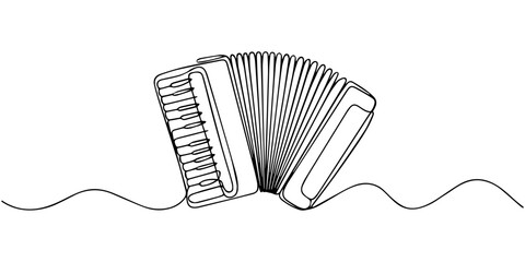 Piano accordion musical instrument object one line art design vector, A single line drawing of a accordion. Continuous line piano accordion icon. One line icon. Vector illustration, Continuous one © Parboti