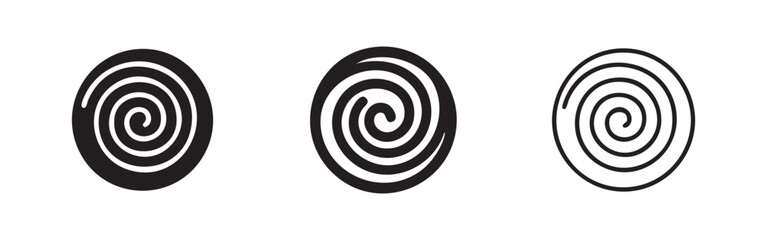 Naklejka premium Spiral icons: solid black, outline with fill, and outline