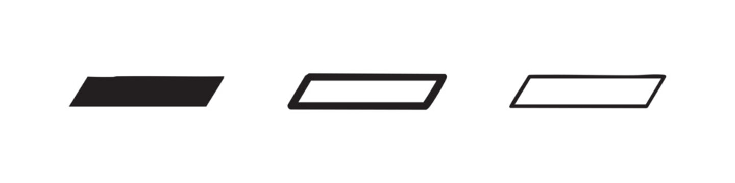 Rectangle parallelogram icons: solid, outline with fill, and outline