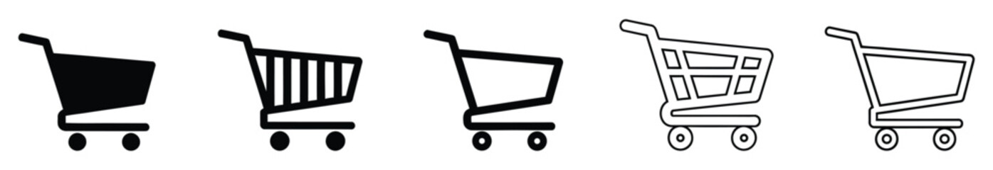 Shopping cart icons set black and white line art variations © desinax