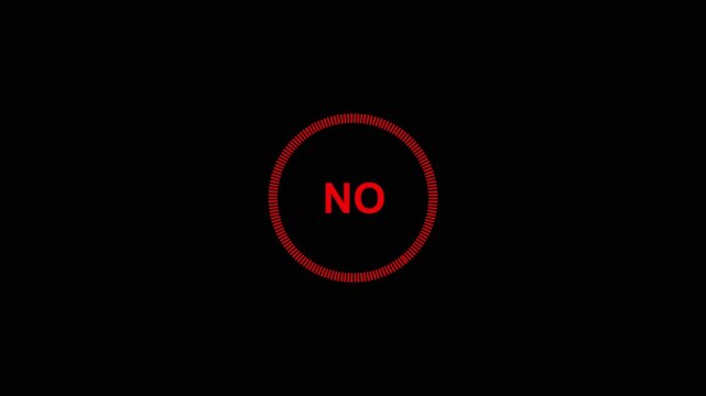 Red circle with no text and segmented ring. Red circle for negative declination and rejection. Red circle animation for failed choice or stop.