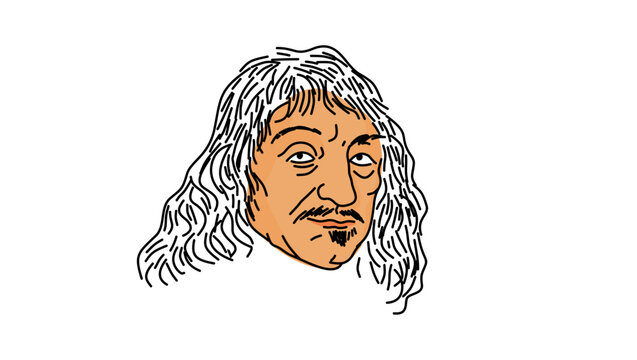 Rene Descartes portrait, color vector illustration