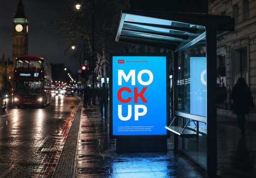 Outdoor bus stop poster advertising mockup