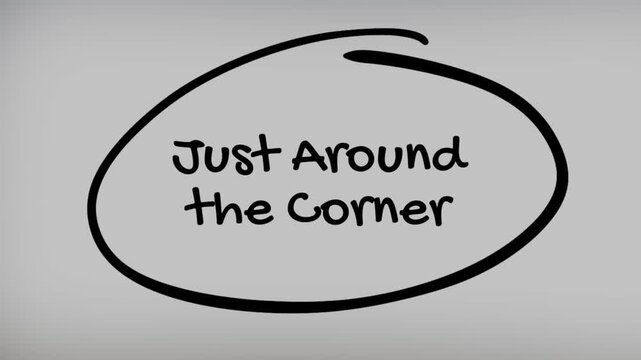 Just Around the Corner Hand Writing Text on Glass Screen