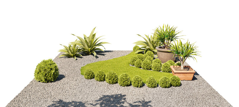 Modern garden landscaping isolated PNG 3D render illustration