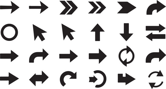 Collection of various directional arrows and movement symbols for web navigation and digital user interface design