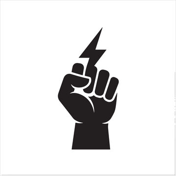 Black silhouette of a clenched fist with a lightning bolt