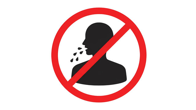 No Spitting Prohibition Sign Flat Icon Isolated on White Background &mdash; Public Hygiene Awareness Symbol  Do Not Spit Warning Pictogram Red Circle Slash Silhouette Cutout Isolated White