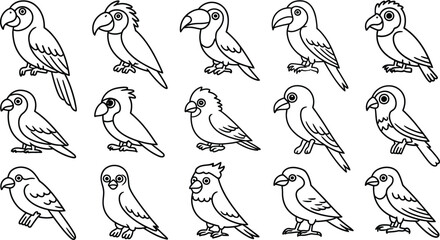 Fototapeta premium Cartoon birds illustration set in various poses Vector