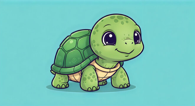 Smiling green turtle cartoon character