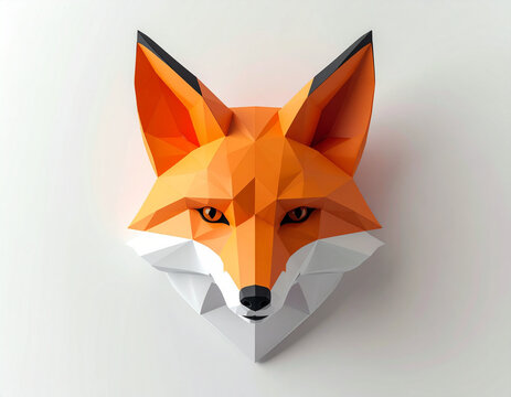 Low poly geometric paper fox head wall decoration.
