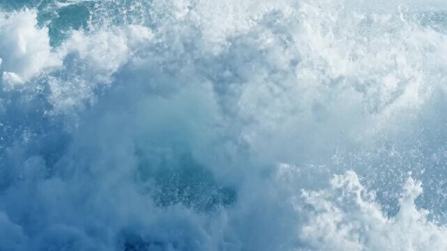Large Ocean Wave Crashing and Breaking into White Sea Foam Slow Motion Video Background