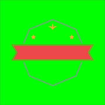 Geometric badge with red ribbon and stars on vibrant green background, suitable for branding or decorative design elements