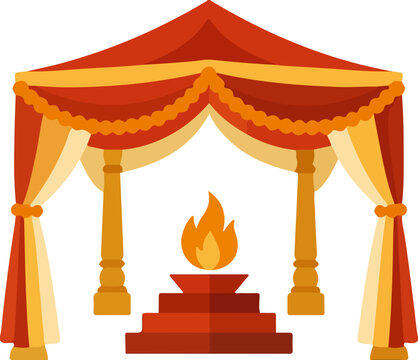 Hindu Wedding Mandap with Fire Illustration