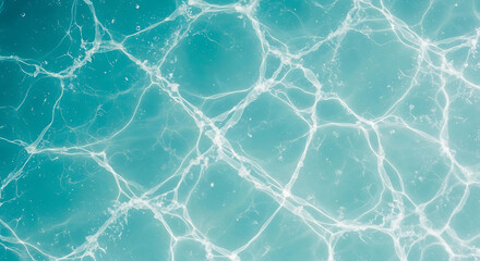 Plakat Aerial view of crystal clear turquoise water with white shimmering light caustics and ripples creating a stunning abstract texture for summer and tropical backgrounds