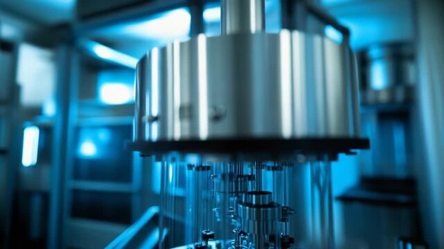 Advanced quantum computer system operating with a specialized cooling reactor in a laboratory, highlighting innovation, deep technology, and computing research development