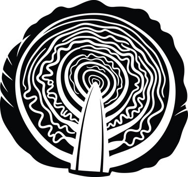 Cross section silhouette of a cabbage head with black and white, silhouette