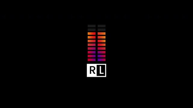 Vertical Digital Sound Level Meter Animation with Colorful Gradient Frequency Bars and Stereo Channels