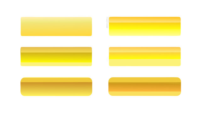 six golden rectangular buttons with gradient shading on a black background