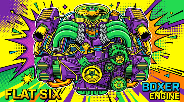 Vibrant Boxer Engine Illustration.