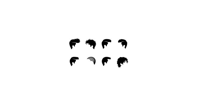 Black Silhouette Hairstyles Vector Set, Male Haircuts Collection, Modern Stylized Hair Icons for Design Projects