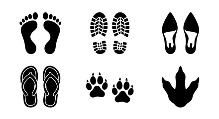 Diverse Footprint Icons Set, Human Shoe Prints, Animal Tracks, Vector Graphics for Walking, Travel, and Nature Themes © Shawon