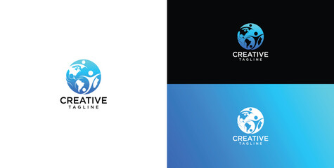 Creative globe logo with human figures representing global unity, community, and connection for businesses and organizations © micky_adb