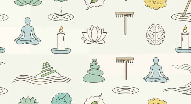 Mindfulness meditation spiritual symbols.