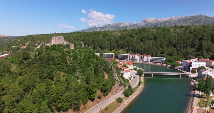 Aerial View of Obrovac Town on the Zrmanja River, Croatia