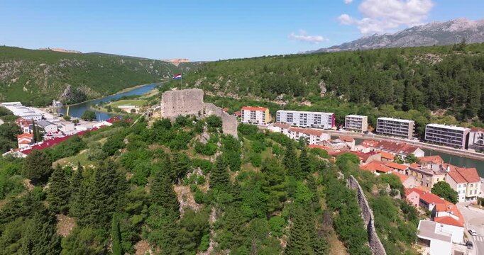 Aerial View of Obrovac Town on the Zrmanja River, Croatia