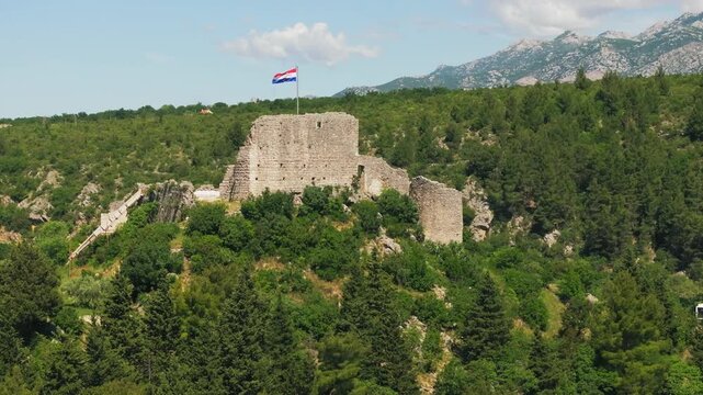 Aerial View of Obrovac Town on the Zrmanja River, Croatia