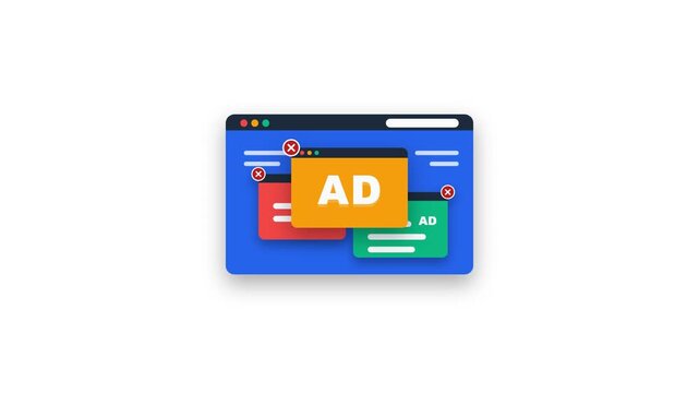 Flat lay of a colorful browser window with AD text on a blue background