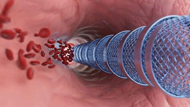 3D Medical Animation of Stent in Artery with Blood Flow Illustration for Cardiovascular Treatment and Health Education