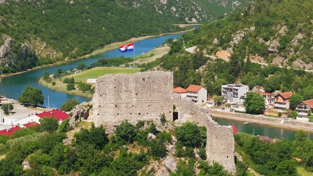Aerial View of Obrovac Town on the Zrmanja River, Croatia