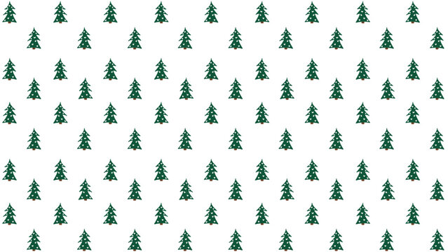 Christmas trees arranged in a repetitive pattern create a festive wallpaper design suitable for holiday gift wrapping paper and seasonal stationery projects on a clean white background.