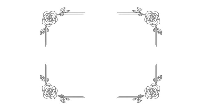 A delicate floral design featuring four roses with leaves on stems arranged in a square.